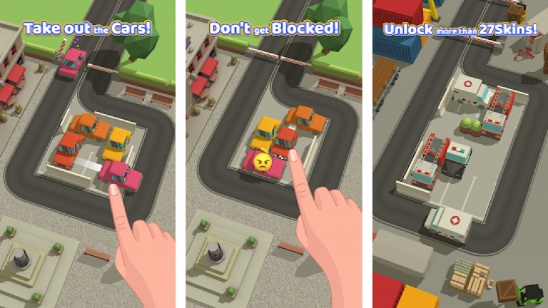 『Parking Jam 3D』駐車場に箱詰め状態にされている車をパズルの容量で動かしていき、全ての車を駐車場から脱出させてあげるパズルゲーム！