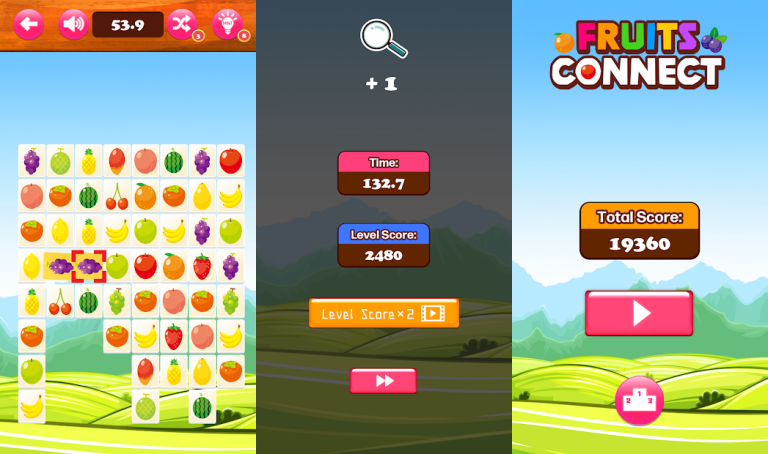 『Fruits Connect DX』フルーツを使ったかわいいパズルゲーム！！