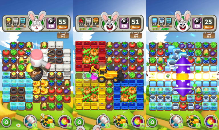 『ファームレイド(Farm Raid) -マッチ 3 パズル』ウサギと一緒に農園パズルゲーム！！
