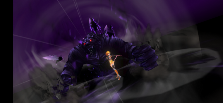 敵を倒すと紫色の玉が手に入りゲージが溜まると大ダメージを与える召喚獣が発動できる