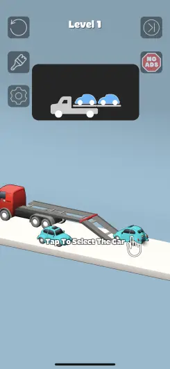 車をレッカー車に乗せていくシンプルなパズルゲーム！