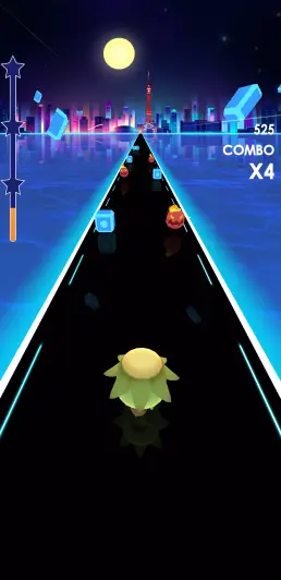 曲を選びタップするとカッパがリズムに合わせスタート